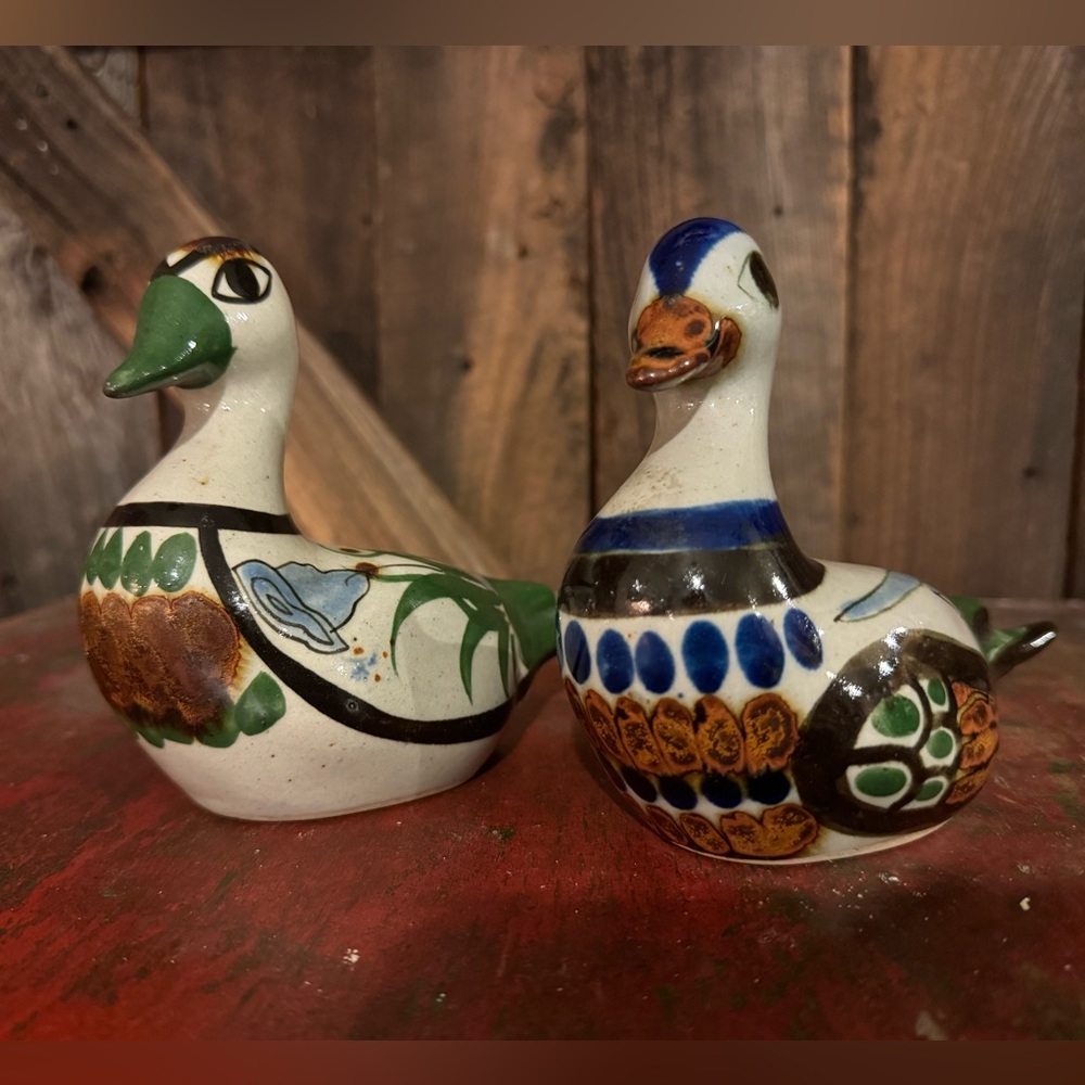 Vintage Tonalá Mexican Folk Art Pottery Ducks